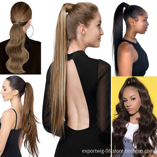 Straight And Curly Ponytails Hair Extension Clips Solid And Ombre Color Synthetic Fiber Hair Pieces Wavy Ponytail Hair